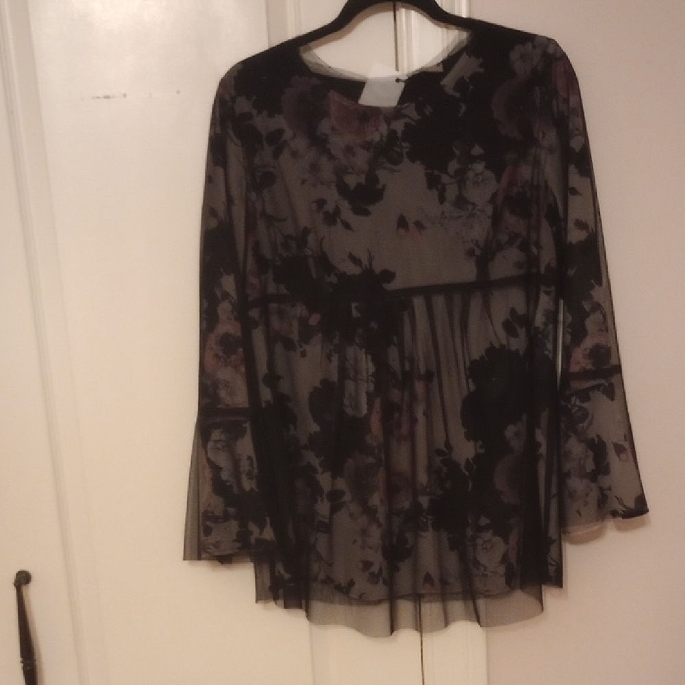 Floral Sheer Black and Gray Blouse